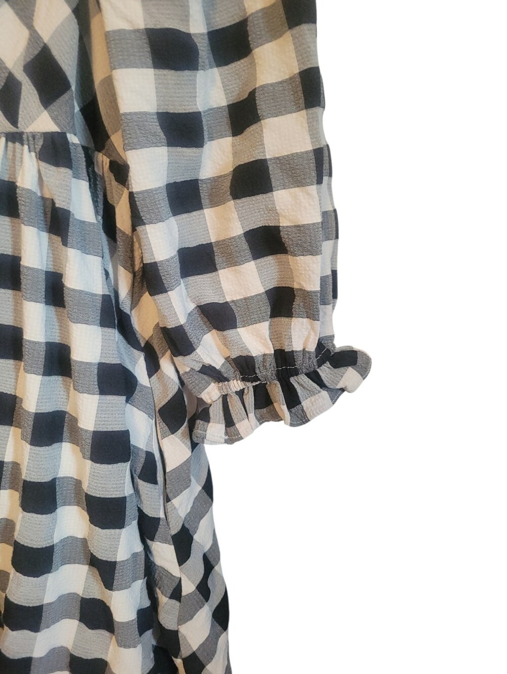Storia Black White Gingham Babydoll Mini Dress Small Square Neck Puff Sleeve - Picture 5 of 10